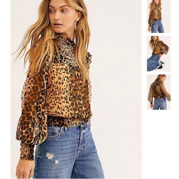NWOT Free People Roma Blouse with lace tie back closure animal leopard print - Picture 3 of 11